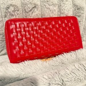 New Elegant Red Woven Women's Clutch 12-pocket Wallet